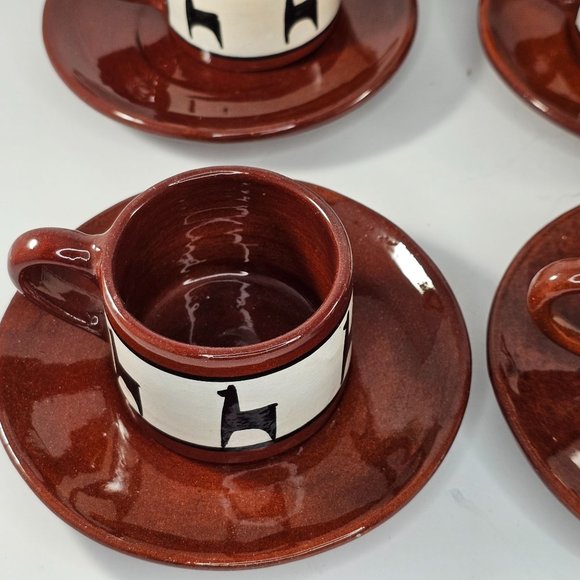 Los Reyes Lima Peru Art Pottery Cup Saucer Pitcher Llama Alpaca Ca Hand Painted - Picture 6 of 16